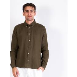 Les Deux Kristian Linen B.D. Shirt - Oliv