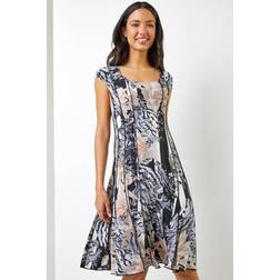 Roman Abstract Floral Print Panel Dress