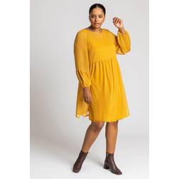 Roman Curve Chiffon Shimmer Stripe Smock Dress - Mustard