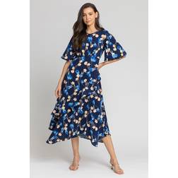 Roman Floral Print Chiffon Midi Dress