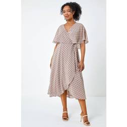 Roman Petite Polka Dot Cape Dress - Taupe
