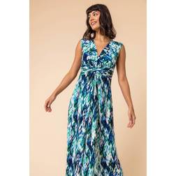 Roman Abstract Print Twist Front Maxi Dress - Green