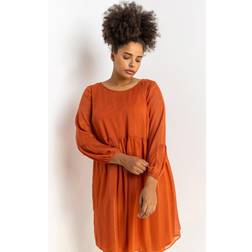 Roman Curve Chiffon Shimmer Stripe Smock Dress - Orange