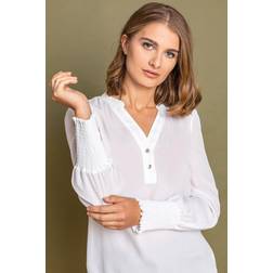 Roman Plain Buttoned Shirred Cuff Top