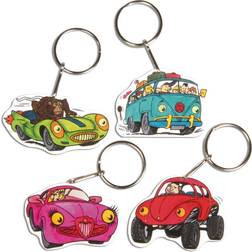 Rayher 75353000 krympplast-set Crazy Cars, 4 motiv inklusive nyckelringar