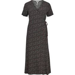 Object Robe Longue Col V Imprimée Floral - Noir