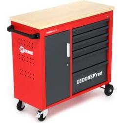 Gedore Servante red avec 6 tiroirs et plan de travail en bois