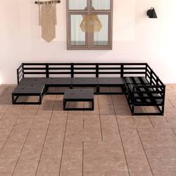 vidaXL Juego Muebles Jardín 8 Pzas Y Cojines Negro Madera Pino Conjunto de Sala de Exterior