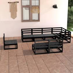 vidaXL Divani Giardino 8 pz Nero in Legno Massello di Pino Set da Lounge da Esterno