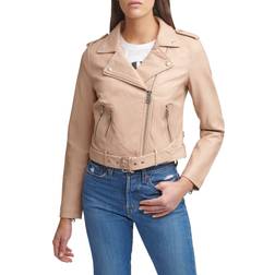 Levi's Women's Belted Faux Leather Motorcycle Jacket, Medium, Med Beige