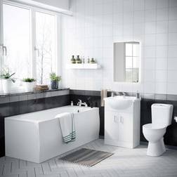 Nes Home 3-Piece Gloss White Basin Vanity Close Coupled wc and Bath Tub Bathroom Suite