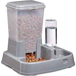 Relaxdays 2in1 Pet Feeding Station, Dual Food and Water Dispenser for Cats & Dogs, Bottle, 4 l, Plastic, Dark