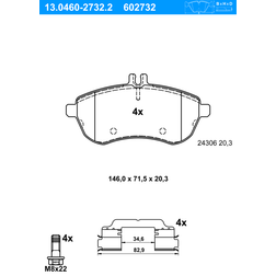 ATE Bremsbelagsatz MERCEDES-BENZ 13.0460-2732.2 0004200305,0054200820,0054201220 0054201520,0064207120,0074201620,0074205520,0074205720,0074209220