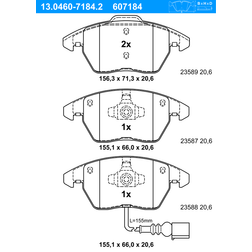 ATE Bremsbelagsatz VW,AUDI,SKODA 13.0460-7184.2 1K0698151,1K0698151E,3C0698151B