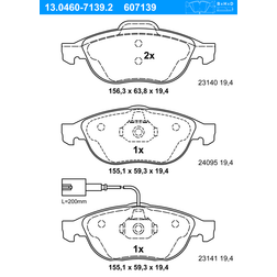 ATE Jeu de Plaquettes de Frein 13.0460-7139.2 Contact De Signal D'usure Inclus ALFA ROMEO 147, 156 Berline, 156 Sportwagon