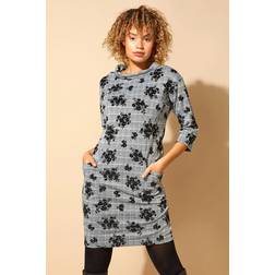Roman Floral Flocked Roll Neck Dress
