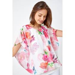 Roman Floral Overlay Blouson Stretch Top