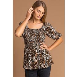 Roman Shirred Bodice Animal Print Top