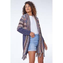 Roman Aztec Print Tassel Hem Longline Cardigan