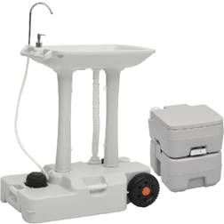 vidaXL Ensemble de Toilette et support de lavage des mains de Camping Equipement de Caravane Chantiers de Construction Voyages en Camping-car