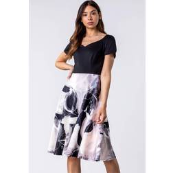 Roman Contrast Floral Print Fit & Flare Dress