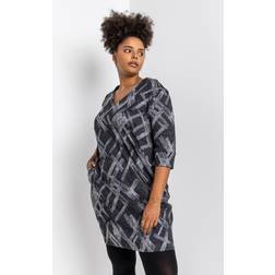 Roman Curve Abstract Cross Print Dress