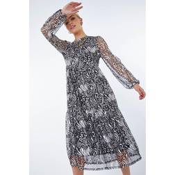 Dusk Metallic Animal Print Tiered Midi Dress