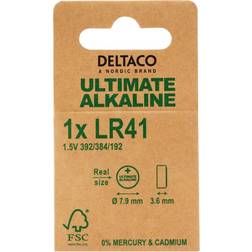 Deltaco Ultimate Alkaline, 1.5V, LR41 button cell, 1-pk