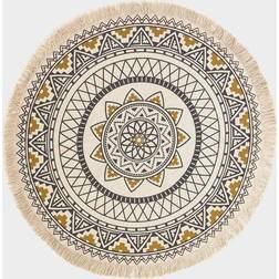 Homescapes Cotton Mandala Printed Round Rug Gold, White, Black