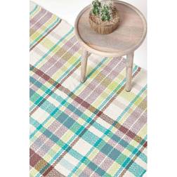 Homescapes Wilson Handwoven Tartan Cotton Rug White, Yellow, Blue, Brown cm