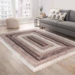 Serdim Rugs Modern Soft Bordered Shimmer Shaggy Brown, Beige, Bronze