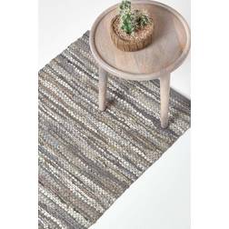Homescapes Leather Woven Hall Runner Grey