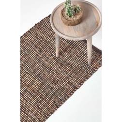 Homescapes Madras Leather Hemp Hall Runner Brown