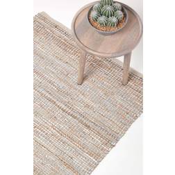 Homescapes Madras Leather Hemp Rug Natural, Beige