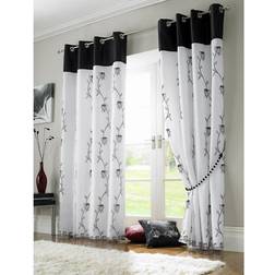 Tahiti Eyelet Curtains Embroidered Lined Voile 56x72"