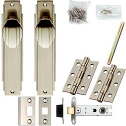 Loops Door Knob & Latch Pack Satin Art Deco Premium Lever Slim Backplate