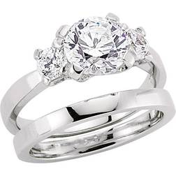 Jewelco London Wedding Band Bridal Rings Set - Silver/Transparent