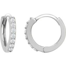 Jewelco London 9ct White Gold CZ Stone Eternity Huggie Hoop Earrings, 10mm