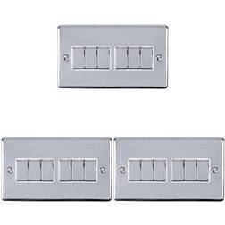 Loops 3 PACK 6 Gang Metal Multi Light Switch POLISHED CHROME 2 Way 10A White Trim