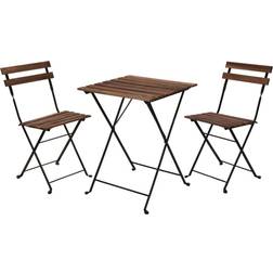 ProGarden Set Table + 2 Chaises Jardin Pliable En Métal Noir Et Bois Ensemble de Bistrot