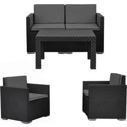 ProGarden Gartenmöbel Polyrattan Malibu Set 4-tlg Kissen Lounge-Set