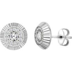 Jewelco London 9ct White Gold CZ Fluted Bezel Sunburst Stud Earrings, 10mm