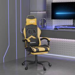 vidaXL Silla gaming con reposapiés cuero sintético negro dorado Negro