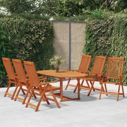 vidaXL Jul-52 Solid Wood Eucalyptus Garden Patio Dining Set, 1 Table incl. 6 Chairs