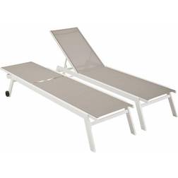 Sweeek Set di 2 Lettini Prendisole in Alluminio e Textilene Multiposizione - Bianco