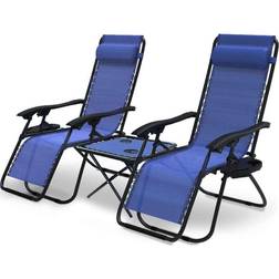 Vounot Lot De 2 Chaise Longue Inclinable En Textilene Avec Table D'Appoint Porte Gobelet Et Portable Bleu