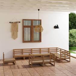 vidaXL Divani Giardino 10 pz Marrone Ambra Legno Massello Pino Set da Lounge da Esterno