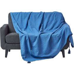 Homescapes Cotton Rajput Ribbed Throw, 255 Blankets Blue