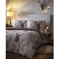 Portfolio Home Tartan Check Stag Reindeer Duvet Cover Natural, Grey, Brown
