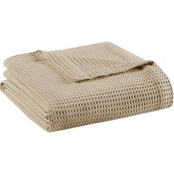 Beautyrest 100% Cotton Trendy Woven Waffle Weave Blankets Green, Beige (228.6x228.6cm)